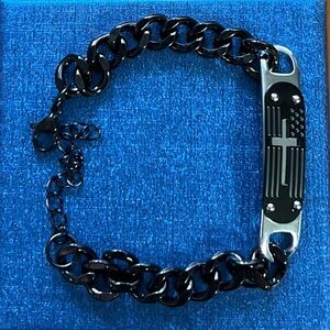 Men’s Black Chain Bracelet with Cross Design